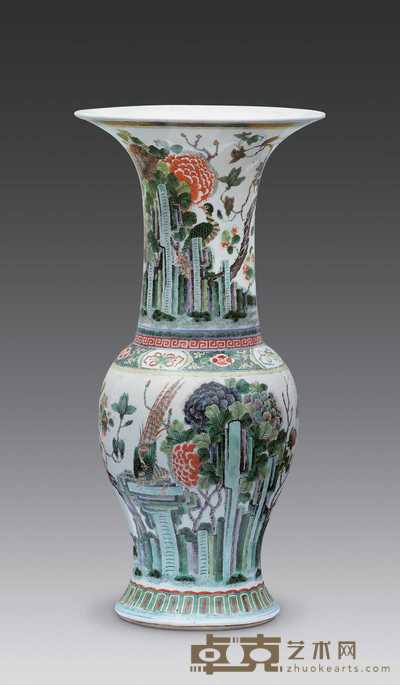 清代 五彩花鸟纹凤尾尊 高46cm